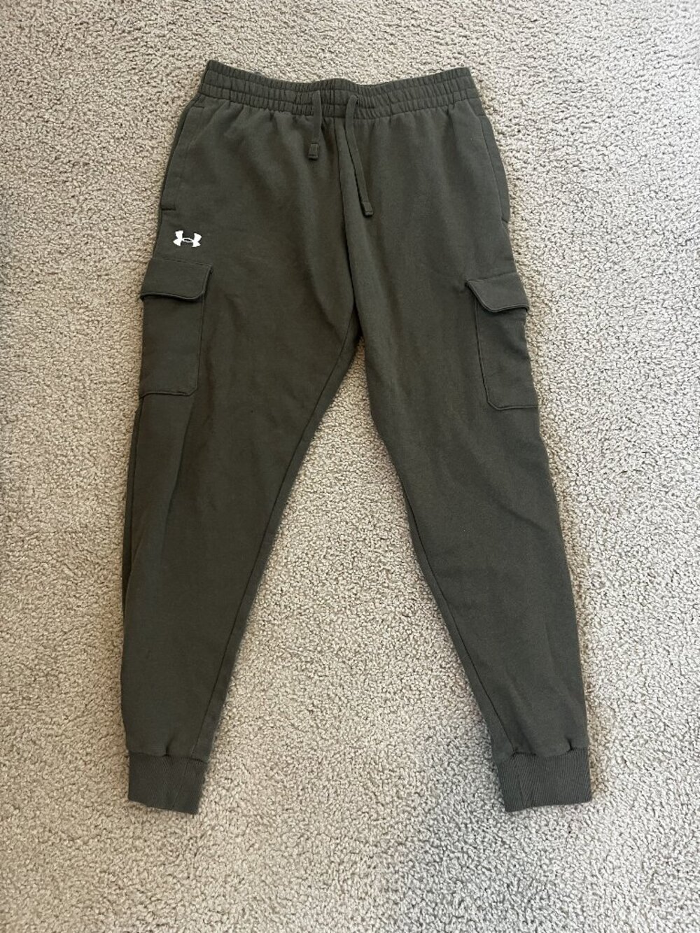 Under Armour Olive Green Fleece Joggers Large Cargo Pocket Sweatpants Cuffed